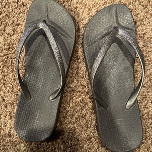 Gray Flip Flops with Glitter Straps